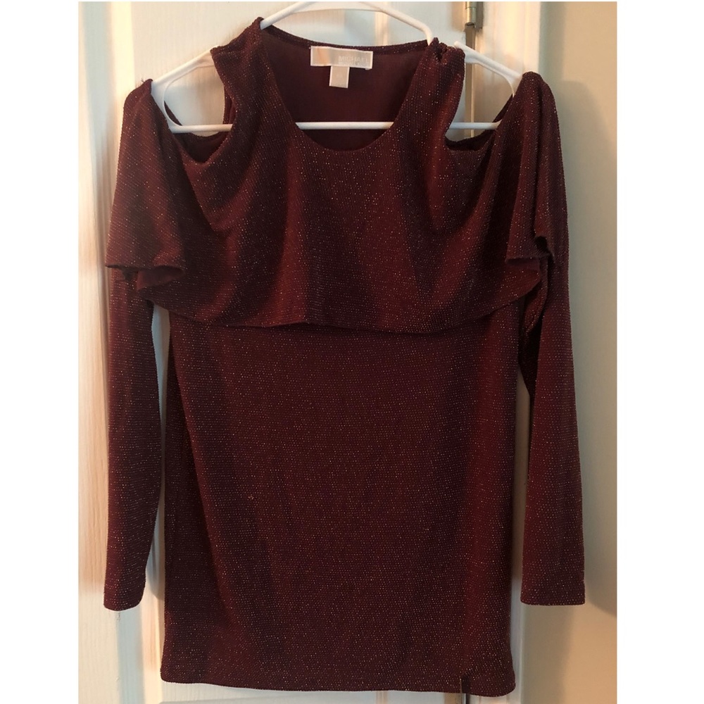 Michael Kors Metallic-Knit Cold Shoulder Top